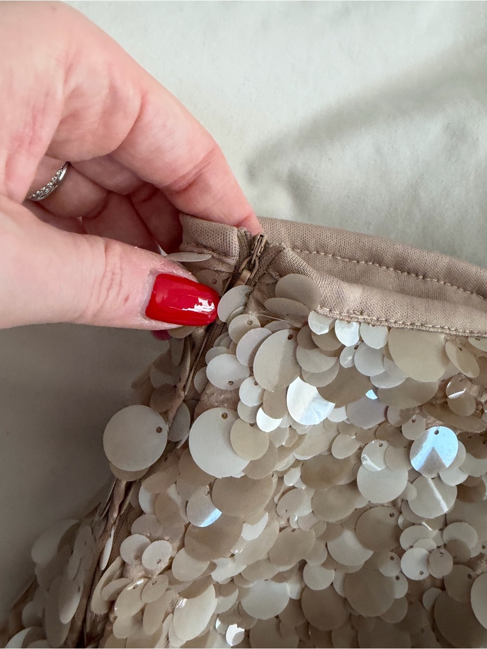 Sequin Mini Skirt in Neutral Beige - Picture 4 of 4